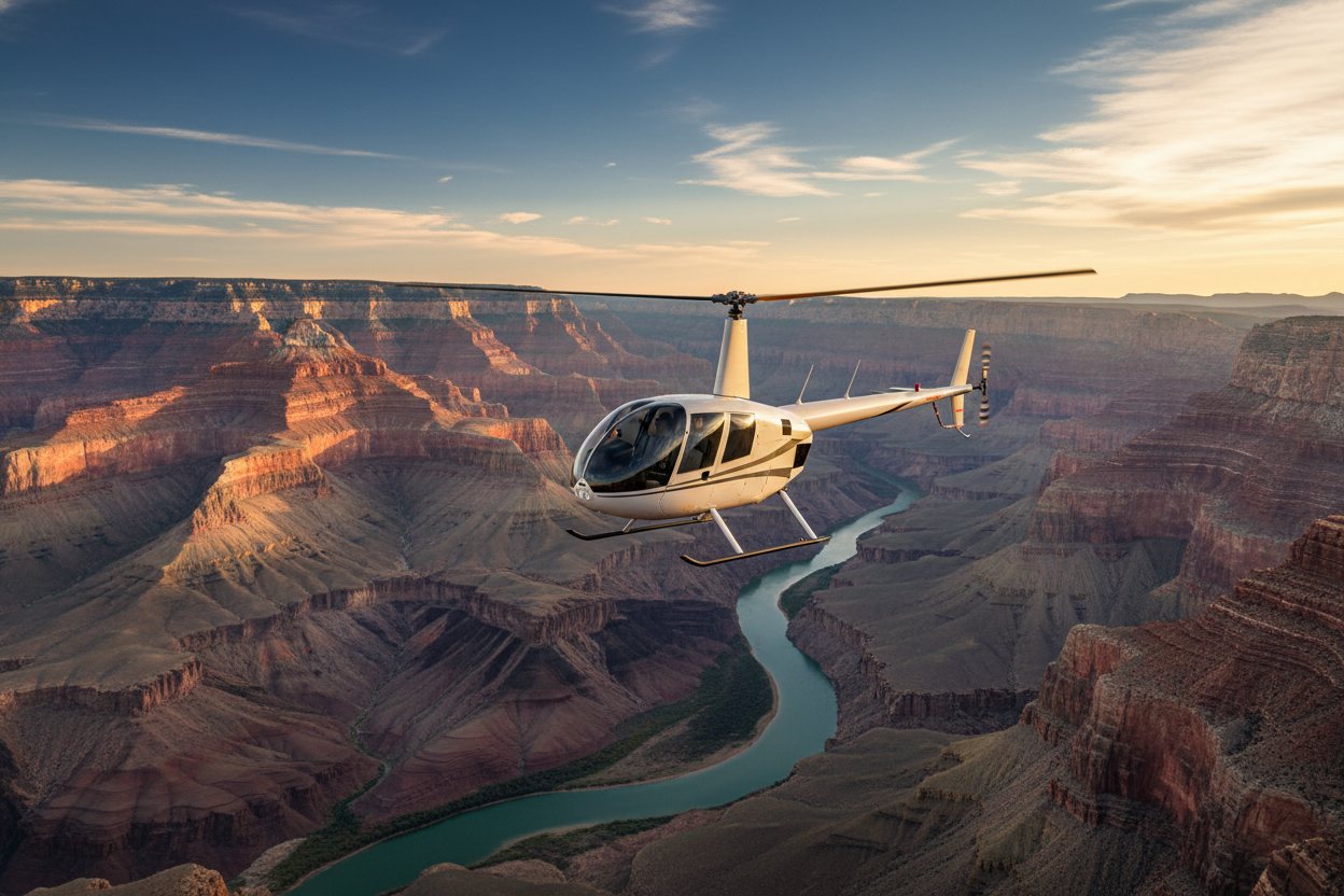 A sightseeing helicopter over the Grand Canyon.