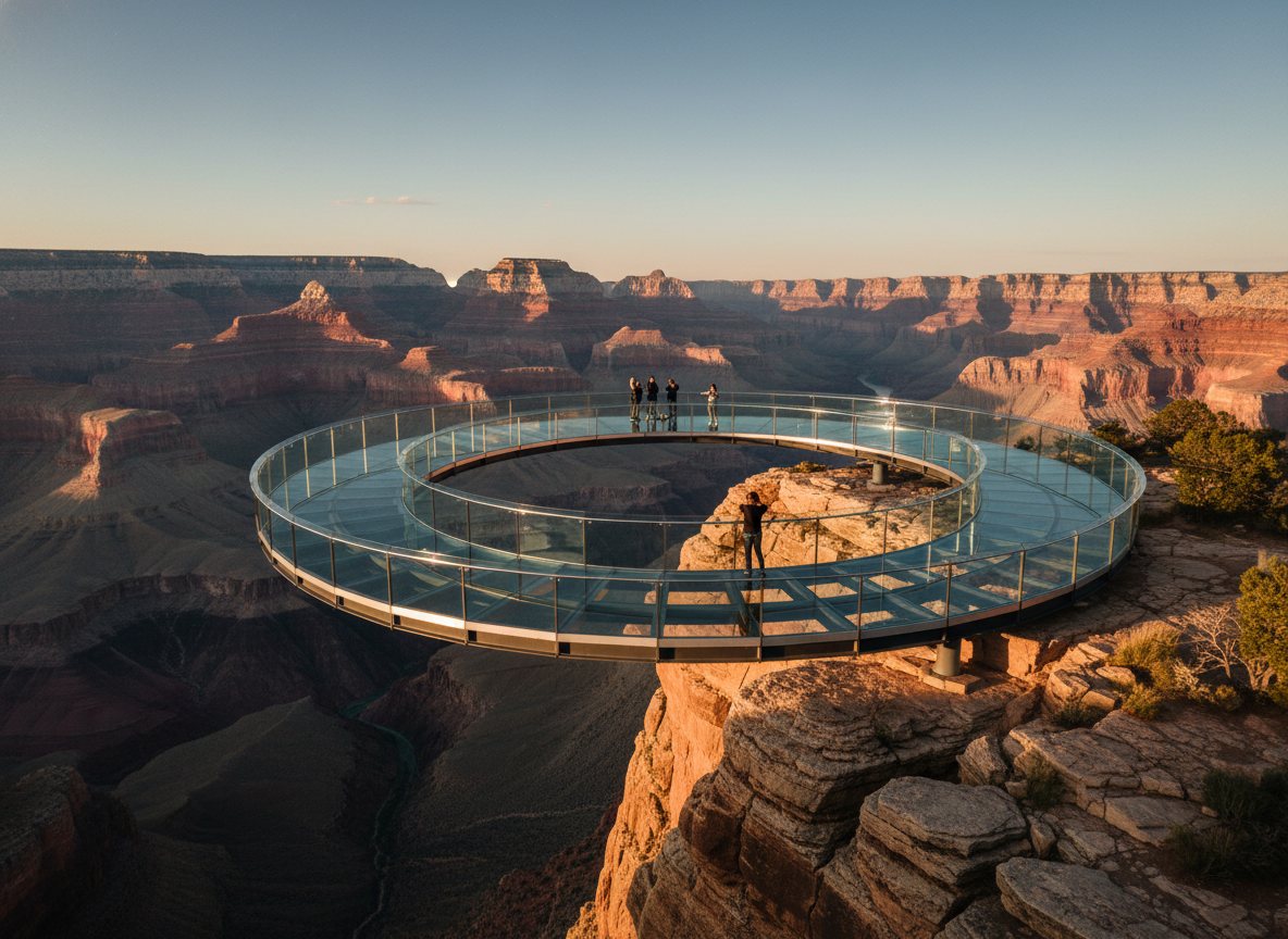 Visitors on the glass Skywalk bridge at Grand Canyon West.